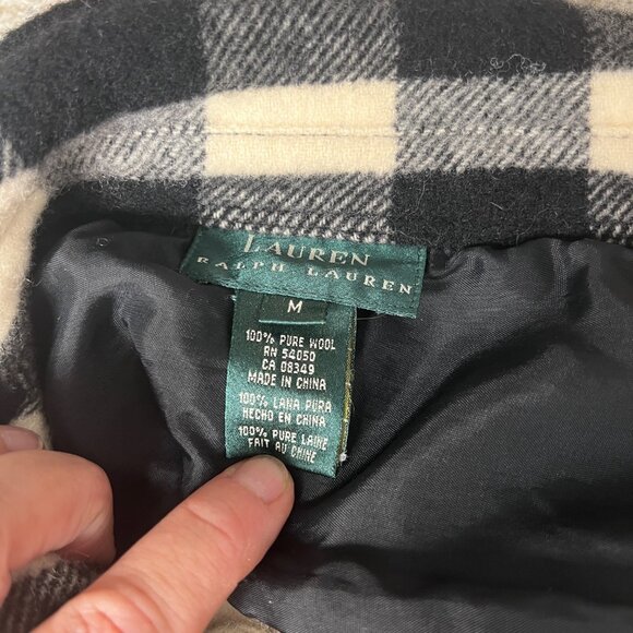 Lauren Ralph Lauren Wool Flannel Shacket Black White Check Medium Full Zip Women - Picture 3 of 9